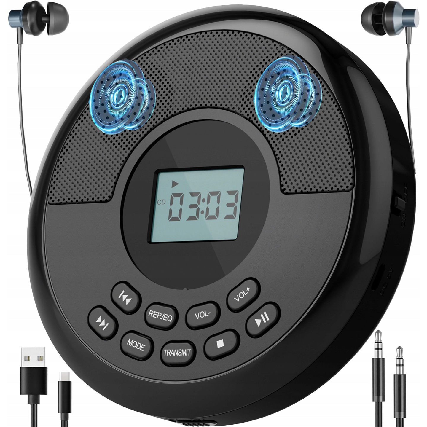 Odtwarzacz CD MP3 Discman z Bluetooth AUX głośnikami słuchawkami przenośny