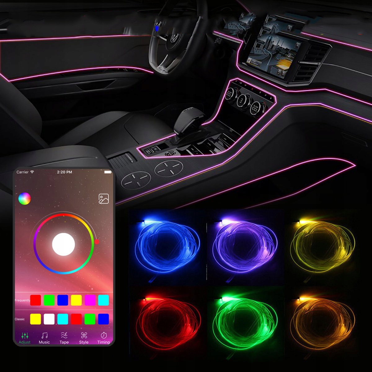 OŚWIETLENIE AUTA SAMOCHÓD WNĘTRZA LISTWY RGB LED Waga produktu z opakowaniem jednostkowym 0.66 kg