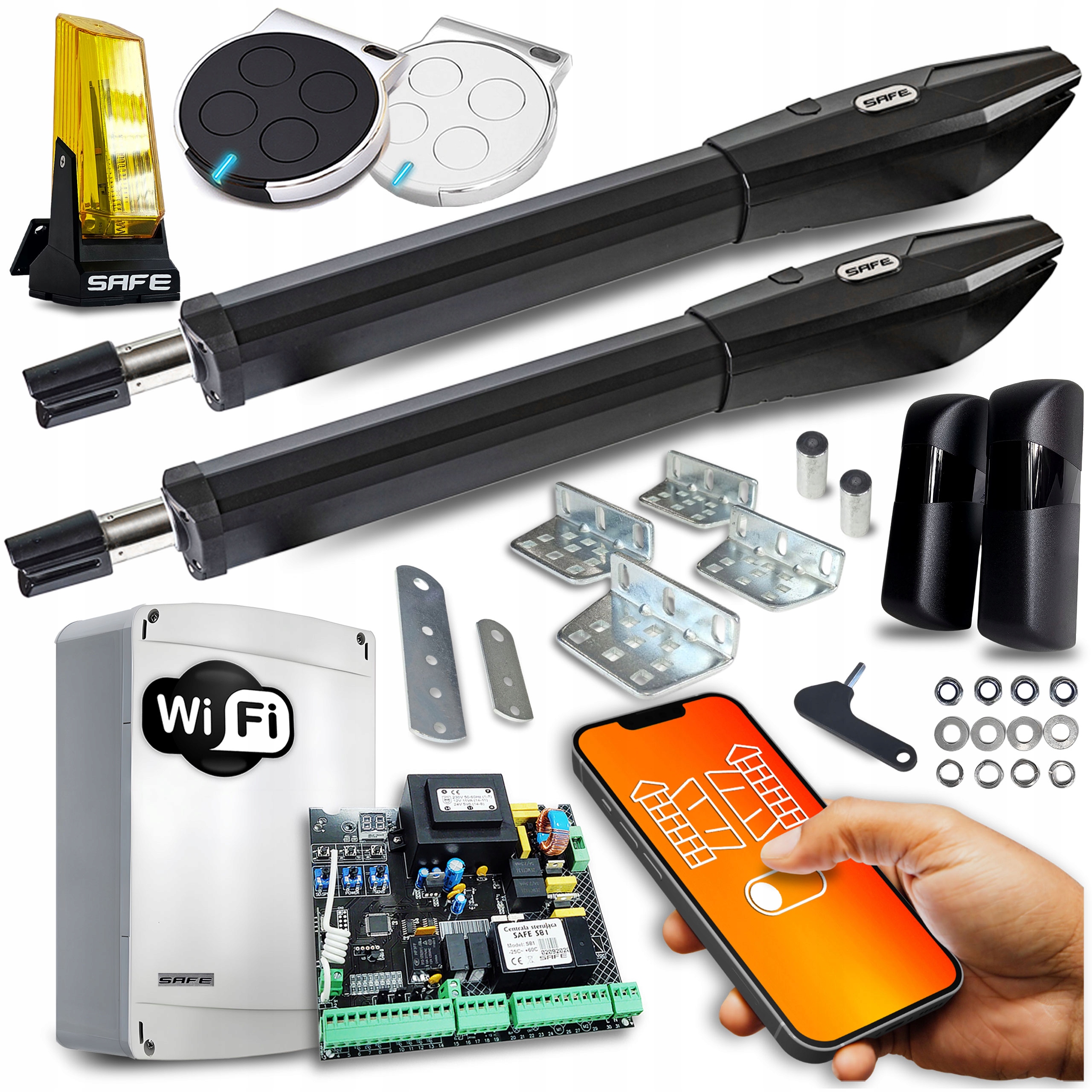 Set Pohon pro Dvoukřídlovou bránu 9 m Lampa automat Wifi Tuya koncovky