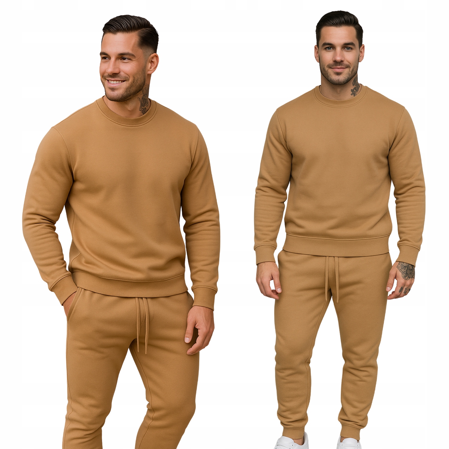 Komplet Dres Męski, Kolor Beżowy, Kremowy, Spodnie I Bluza, Bez Kaptura L