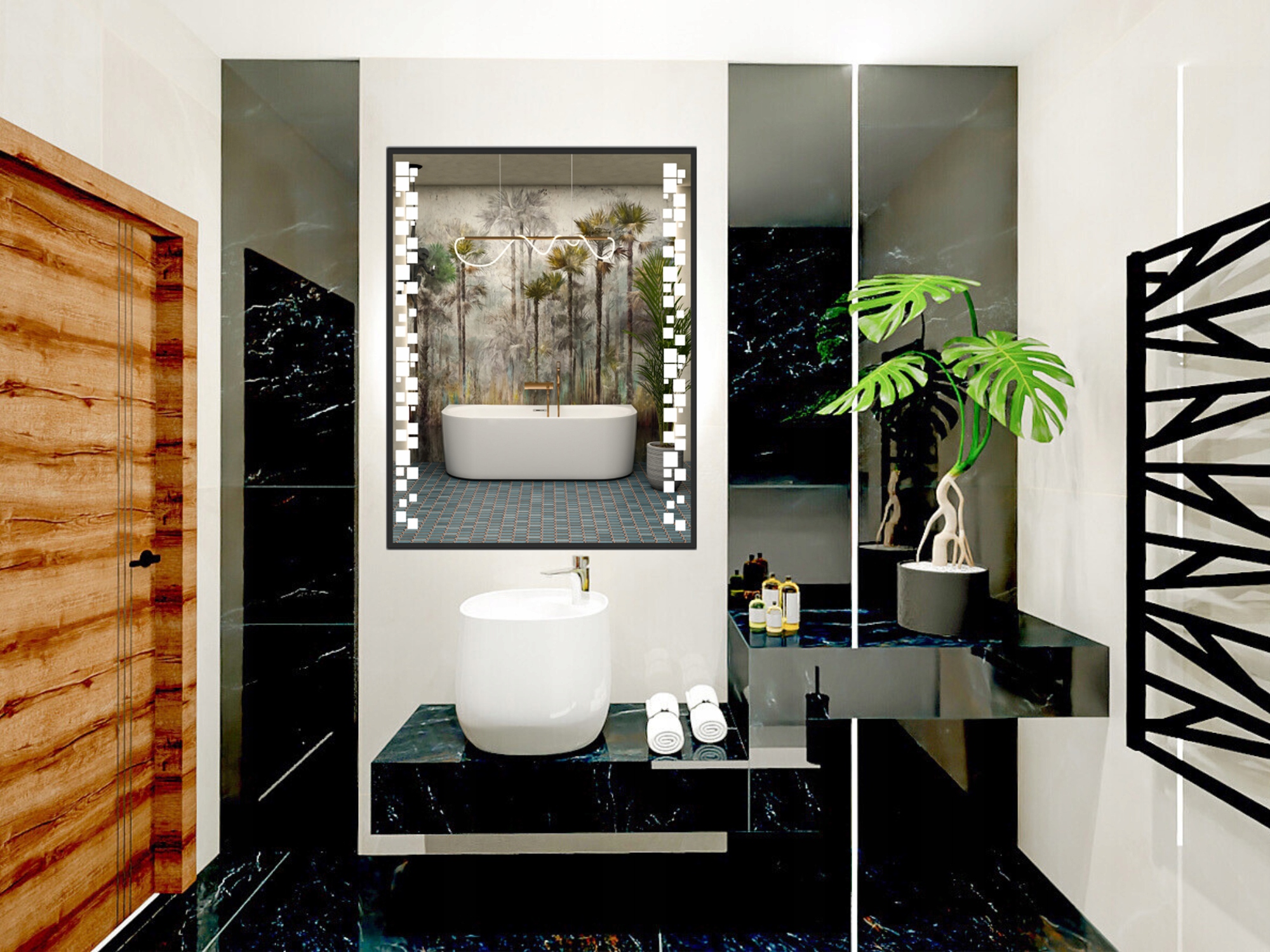 LUSTRO LED W CZARNEJ ALUMINIOWEJ RAMIE MAT LOFTOWE CZARNA RAMA LOFT 40x60 Wysokość 600 mm