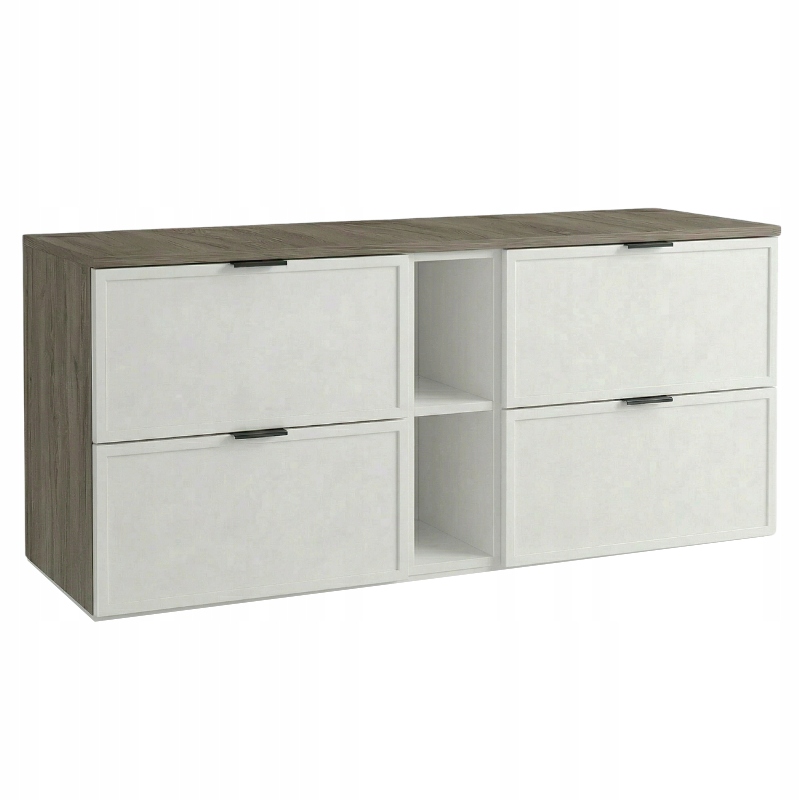 Skříňka pod umyvadlo, regál 140 cm, 4 zásuvky Bílá/Ořech Tmavý Roma