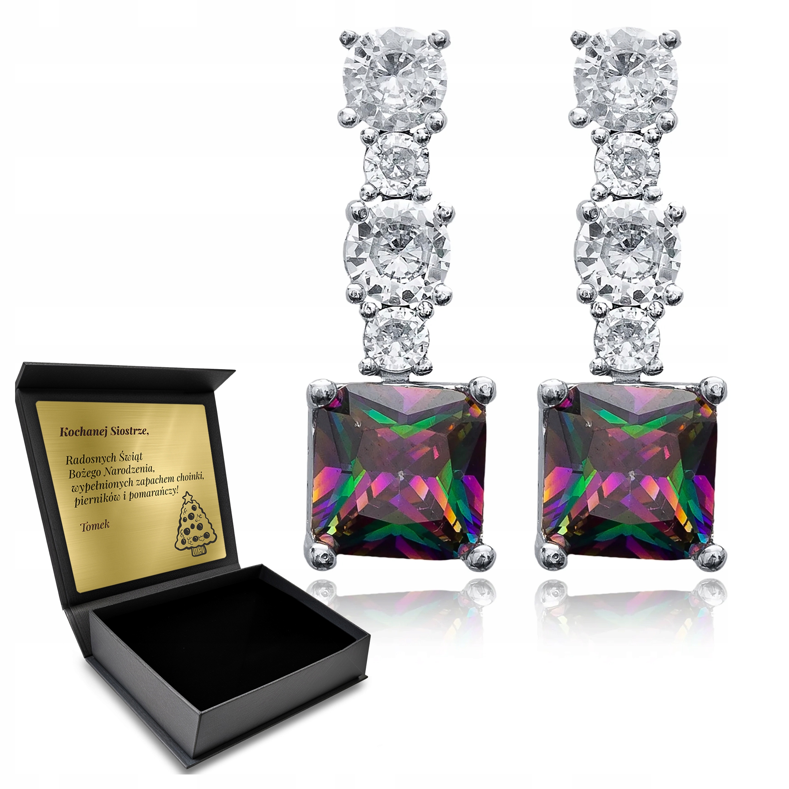 Stříbrné Náušnice 925 Zirkony Topaz Dárek pro ženu Gravírování Bonus