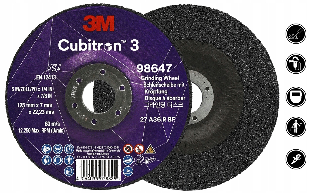 TARCZA DO SZLIFOWANIA 3M CUBITRON 3 Z OBNIŻONYM ŚRODKIEM P36+ T27 125mm EAN (GTIN) 4064035078829