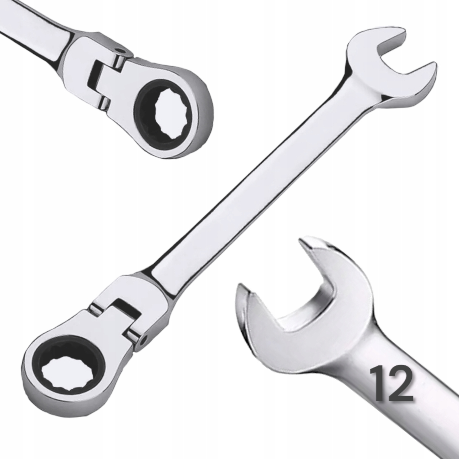 Klucz płasko oczkowy z Grzechotką I Przegubem kombinowany Łamany Crv 12 mm