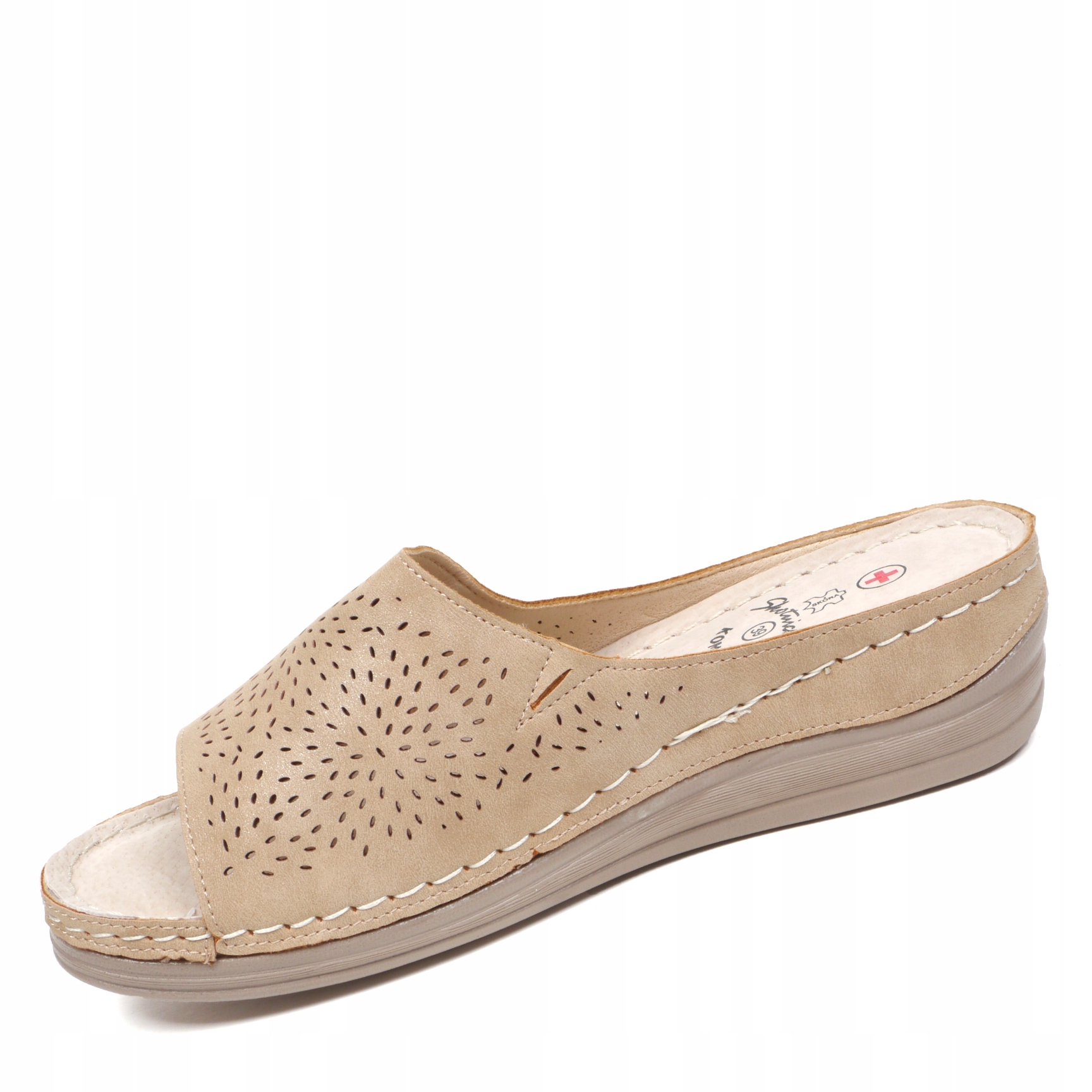 Klapki Damskie Buty Letnie Sandały Lekkie Wygodne Szyte Zdrowotne wkł Skóra Oryginalne opakowanie producenta pudełko