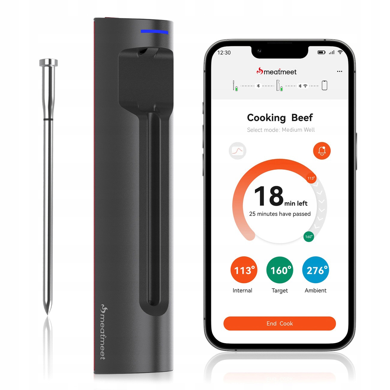 Kuchynský Teplomer Na Mäso S Pro Sivý Bluetooth/wifi Do Grilu/udiarne