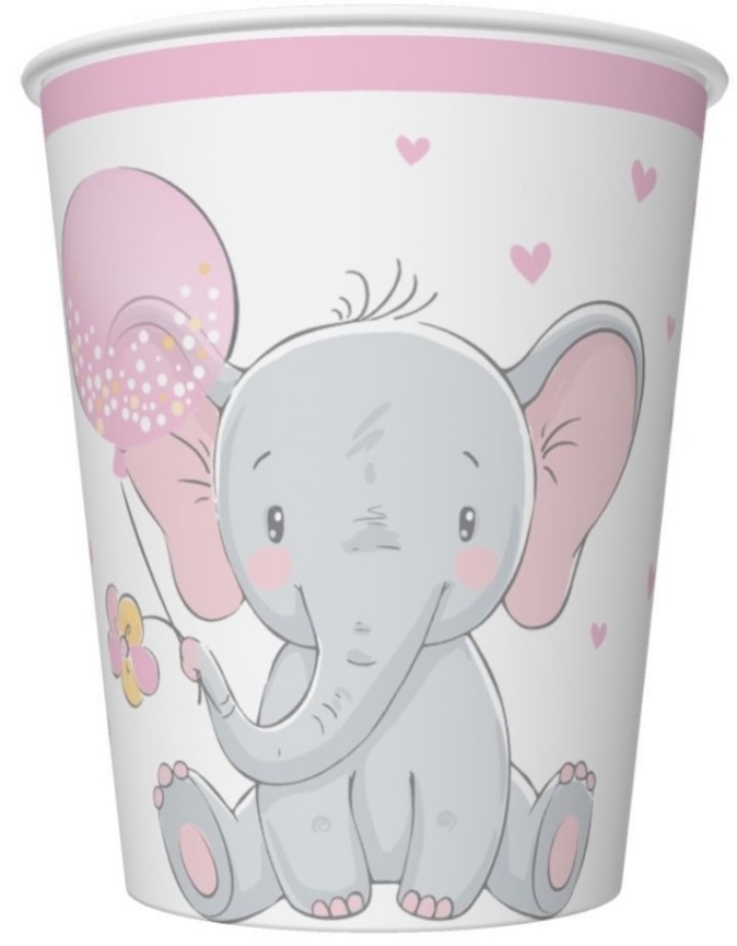 Kubeczki SŁONIK RÓŻOWY papierowe na urodziny 6szt