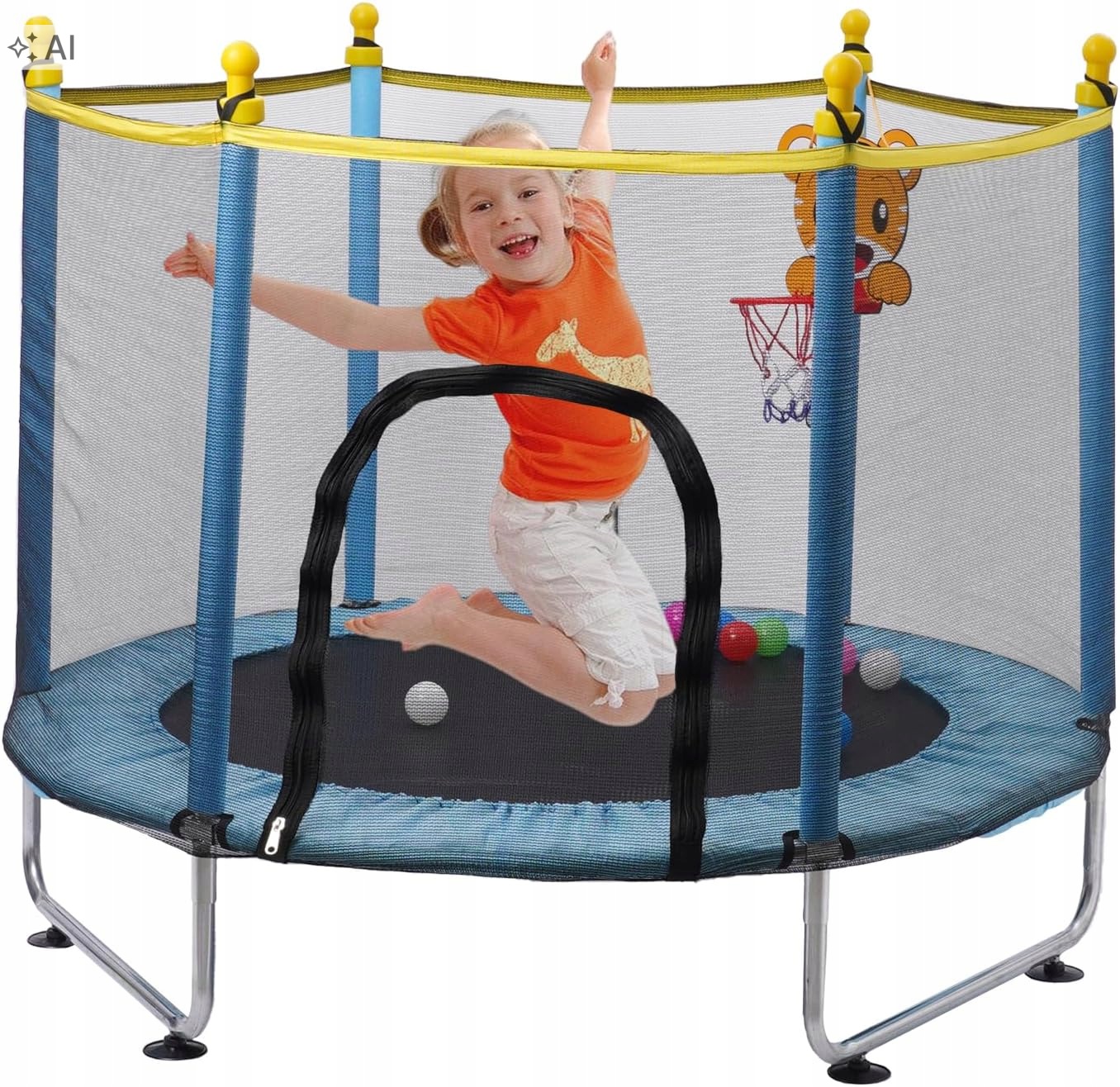 Trampolina dla dzieci 140 cm z siatką i koszem do koszykówki Ark miido