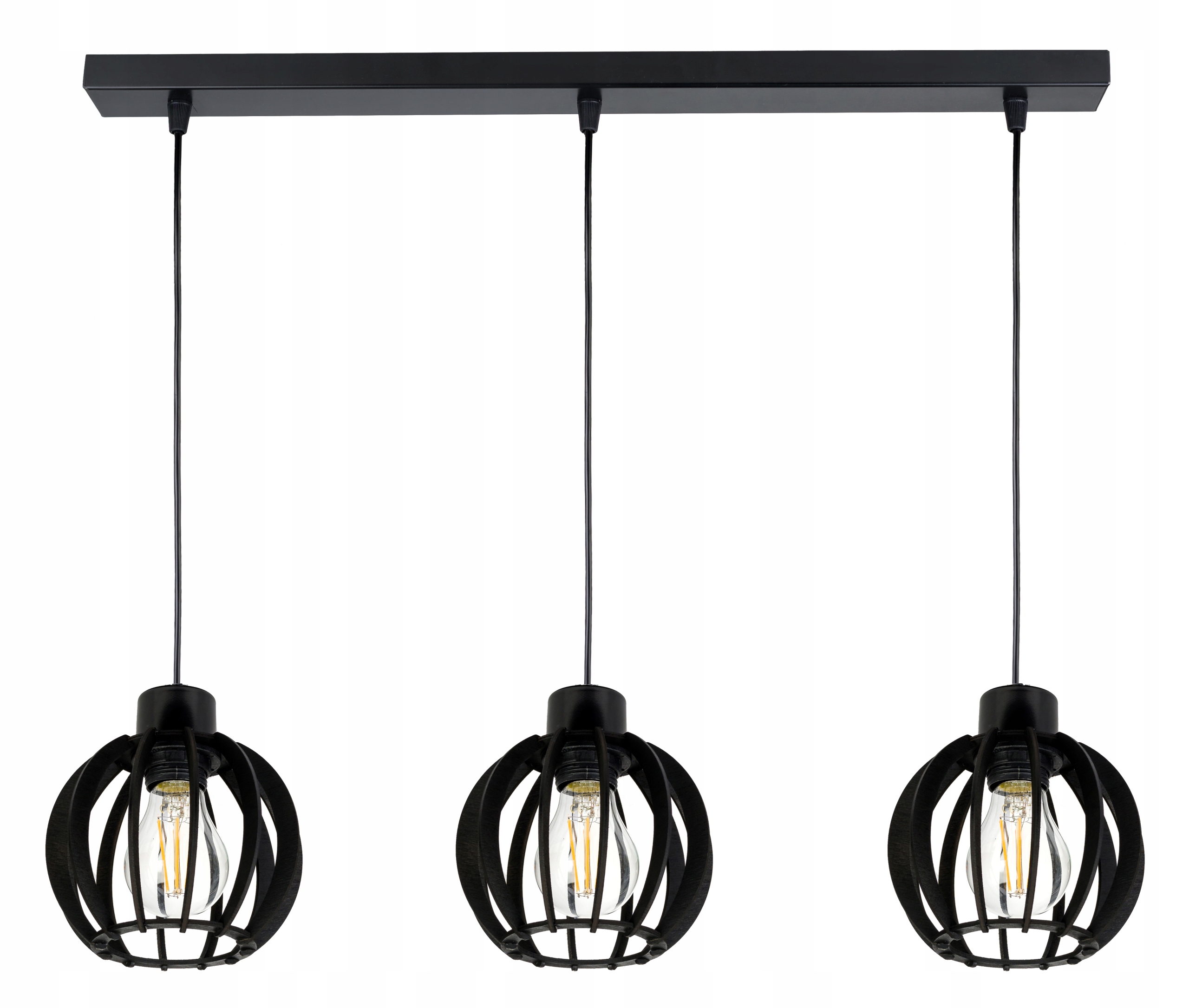 Závěsná Stropní Lampa Lustr Černý Loft Stínidlo Dřevo Černé 3x E27