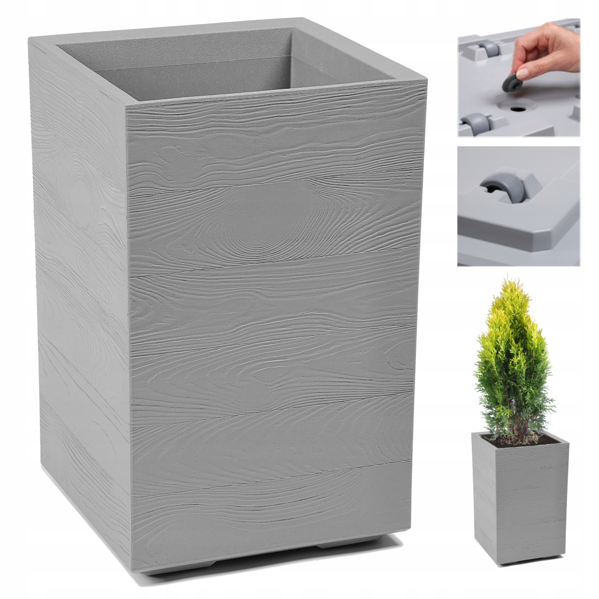 Donica Na Kółkach Karo Eco Wood Efekt Drewna 60X40 Szare Drewno Wysoka