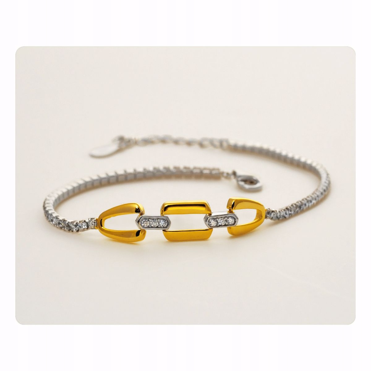 Stříbrný Náramek Ag 925 Lesklé Zirkony S Pozlacenými Prvky Jako Dárek