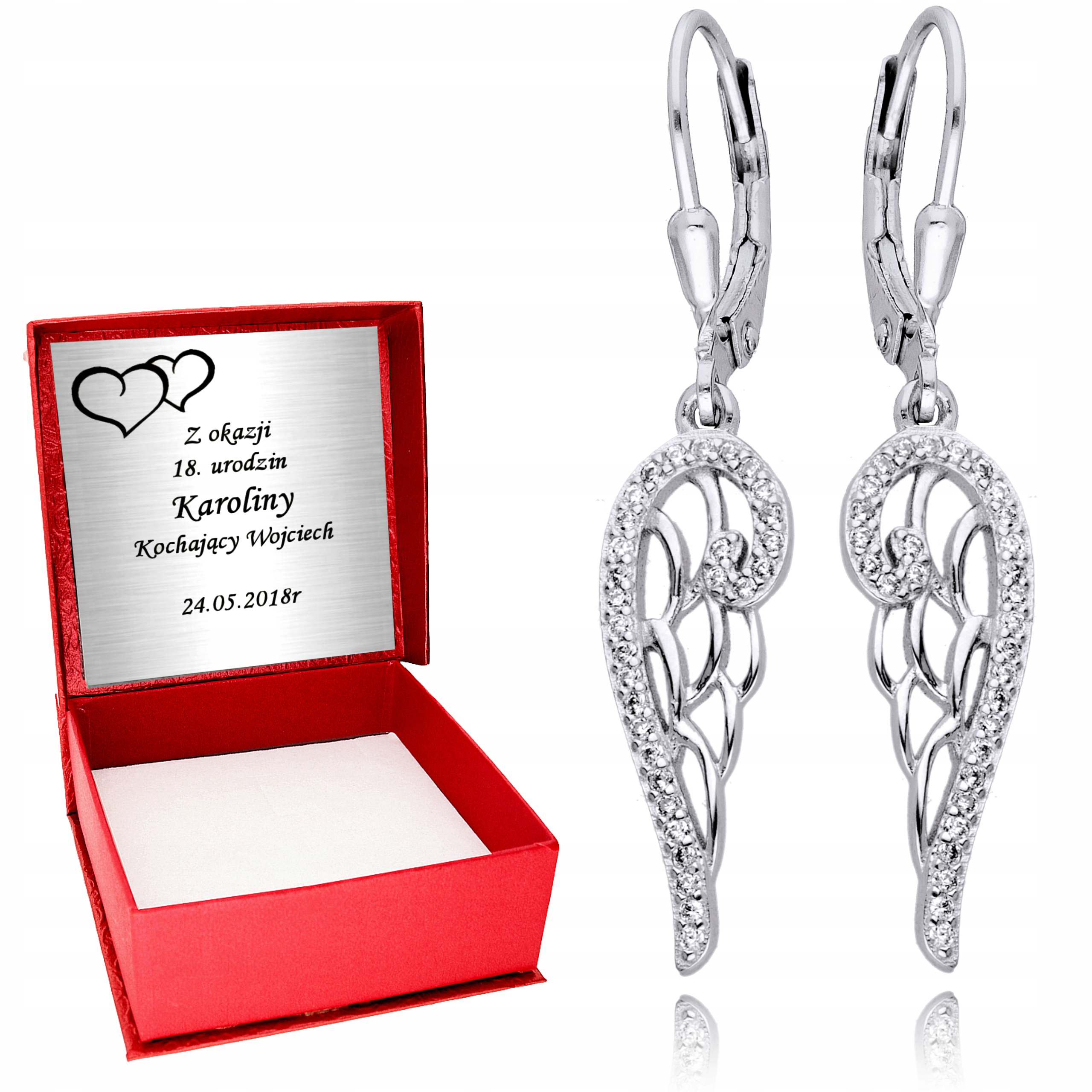 

Srebrne Kolczyki 925 Skrzydła Anioła Grawer