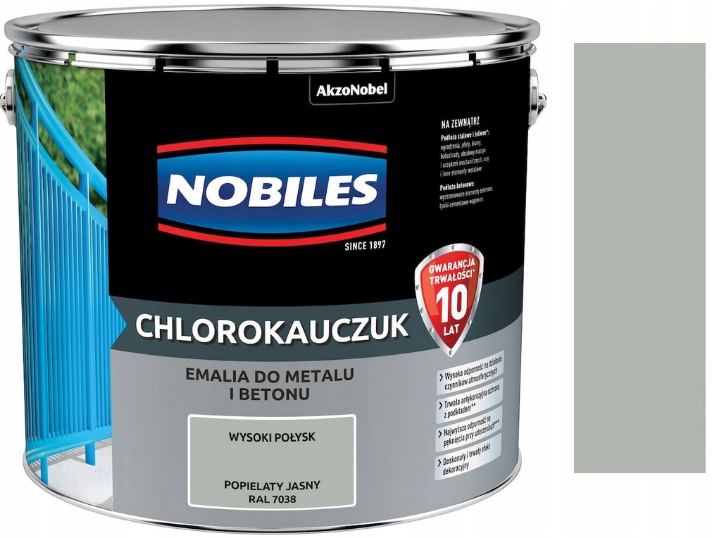 Nobiles Farba Chlorokauczukowa Do Metalu I Betonu Popielaty Jasny 7038 10L