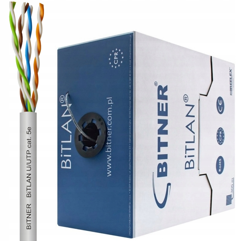Bitner Kabel Sieciowy Skrętka U/utp kat.5e 4x2x24 Awg (0,5) 200MHz 305m