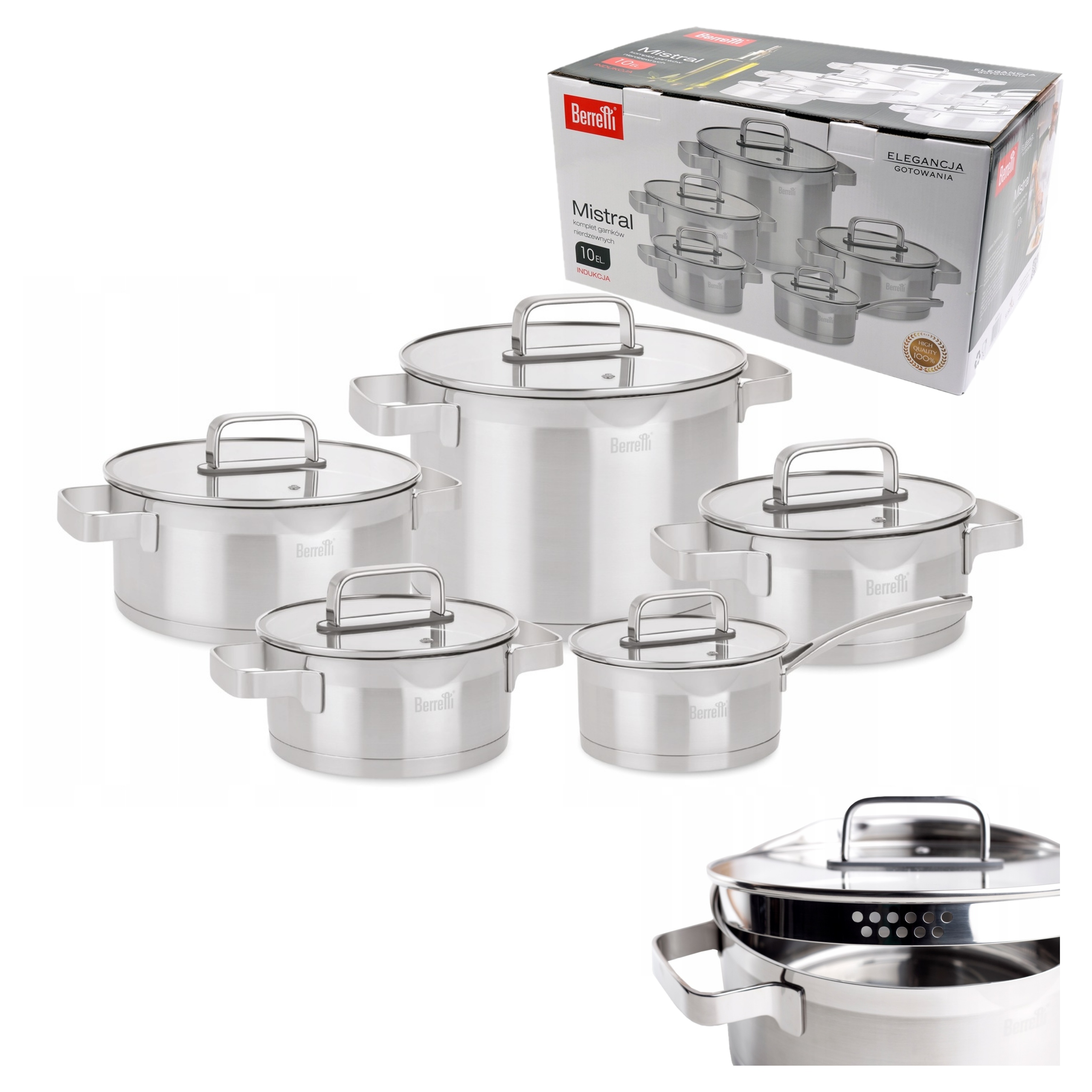 Sada Hrnců na plyn Vysoká kvalita 10 ks 18/10 16 18 20 22 24 cm