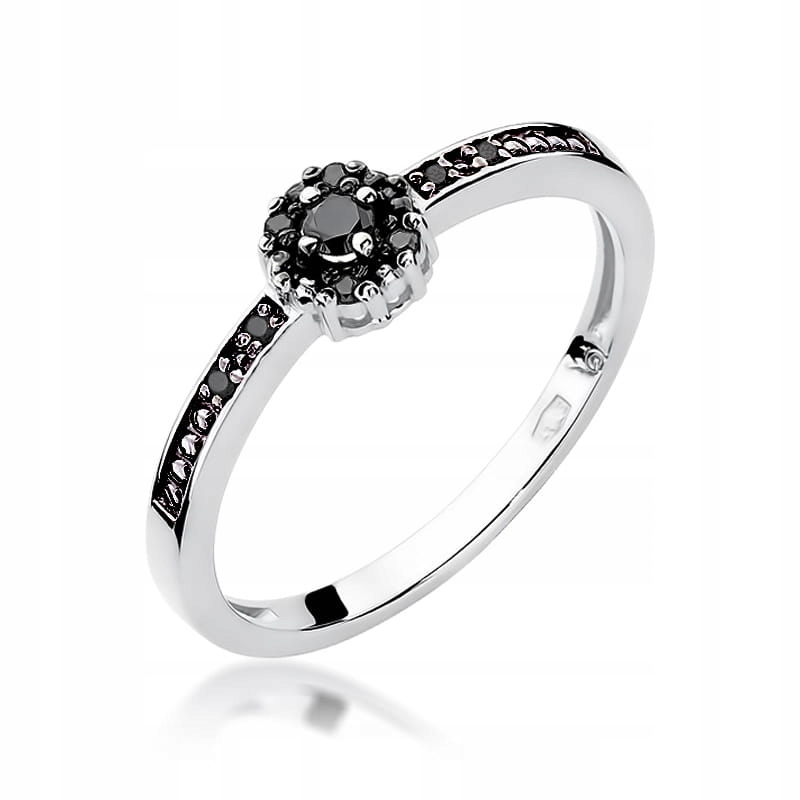 Prstýnek z bílého zlata 585 zásnubní černý diamant s dámským očkem
