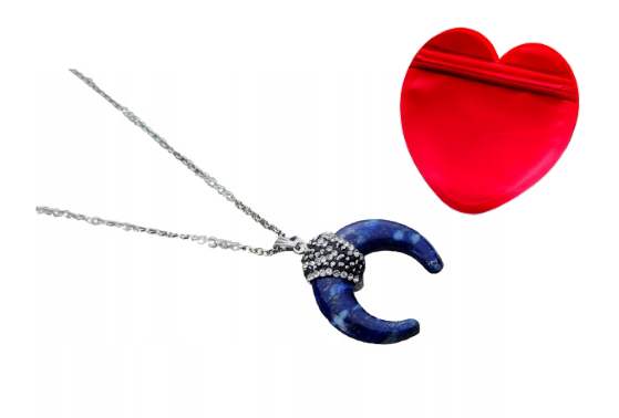 Náhrdelník Lunula Slovanský půlměsíc Amulet Lapis Azur Luna Valentýn