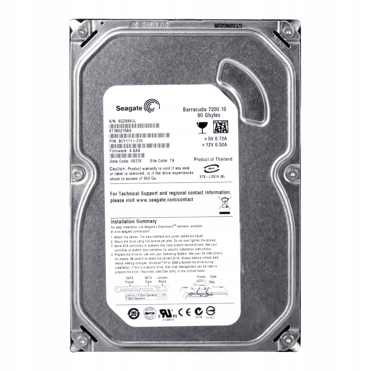 Seagate 80GB 7.2k 2MB Sata II 3.5'' ST380215AS