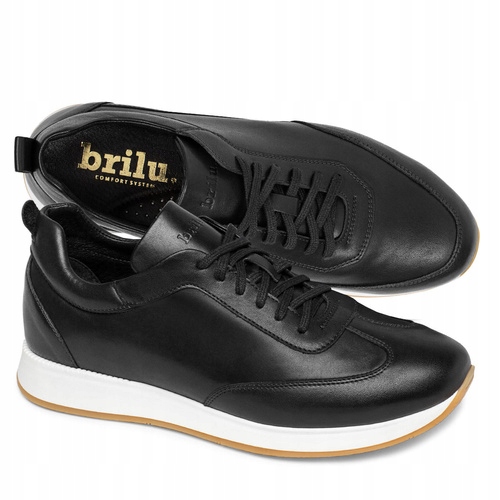 Brilu Polskie Skórzane Sneakersy Męskie Boston Czarne 44
