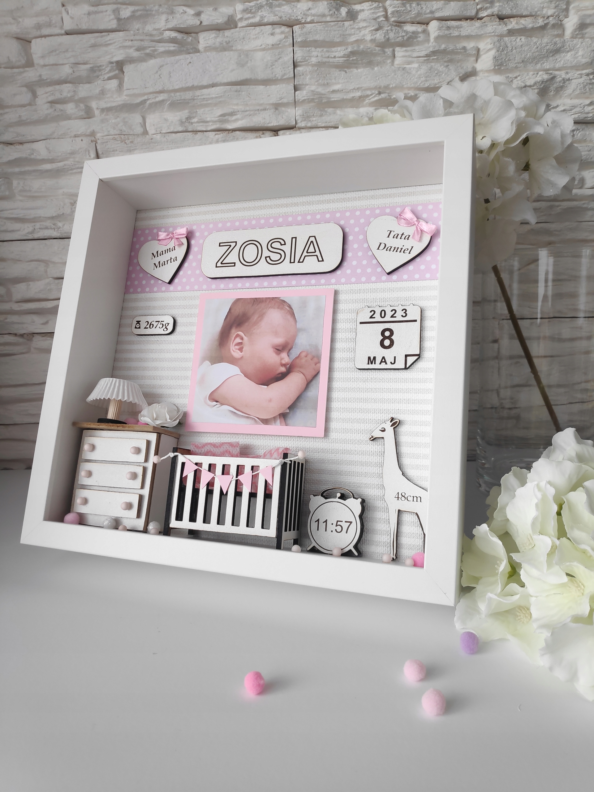 METRYCZKA 3D RAMKA NA ZDJĘCIE URODZINY PAMIĄTKA CHRZTU ŚWIĘTEGO PREZENT Marka inna