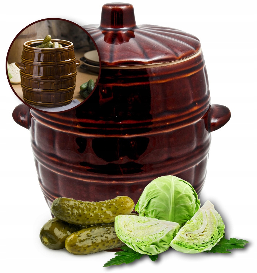 Hrnec Sud Kamenina Víko K Nakládání Okurek Zelí Keramika 5L