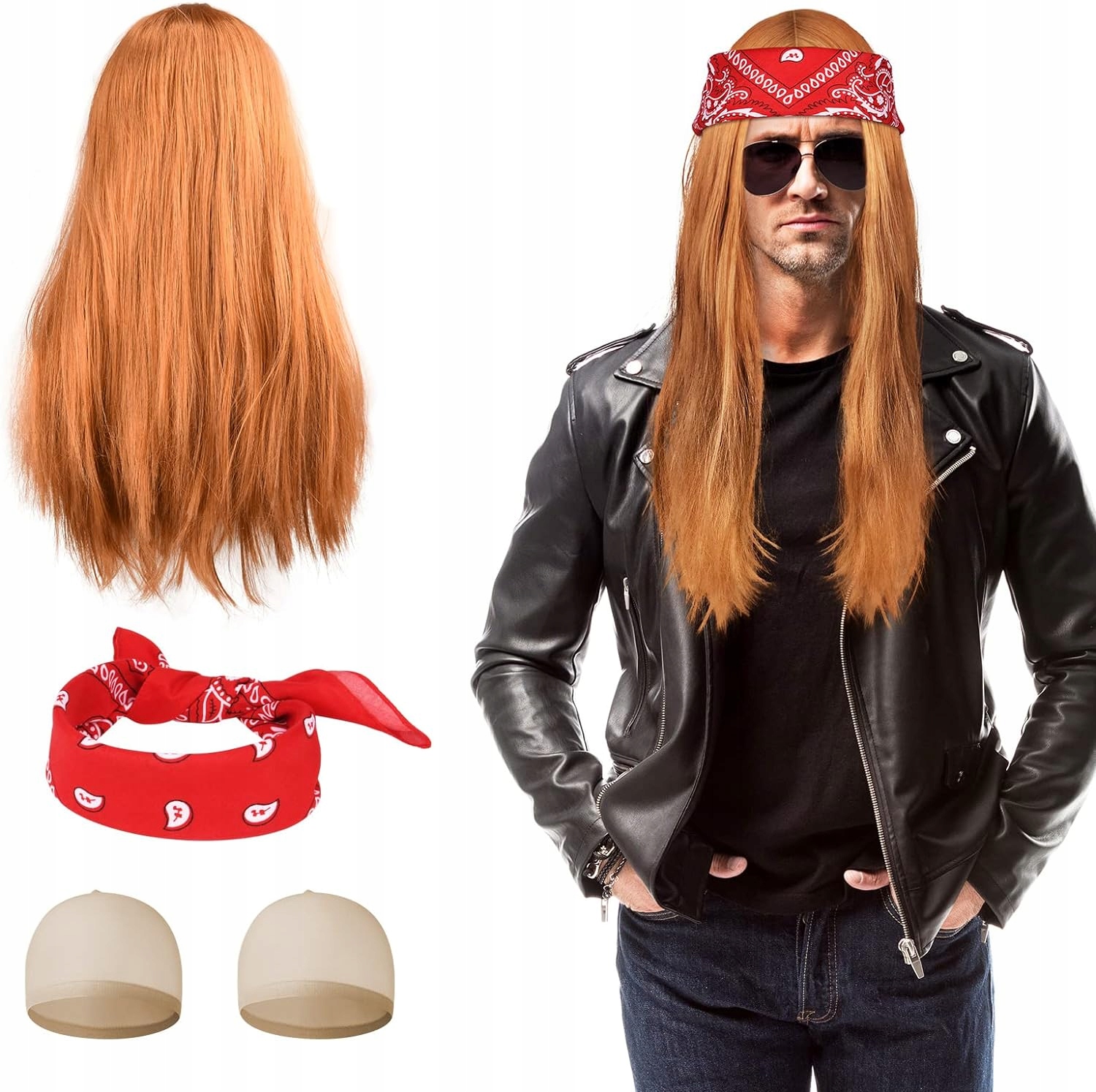 Aomig Rocker z lat 70-tych Peruka bandana na imprezę tematyczną