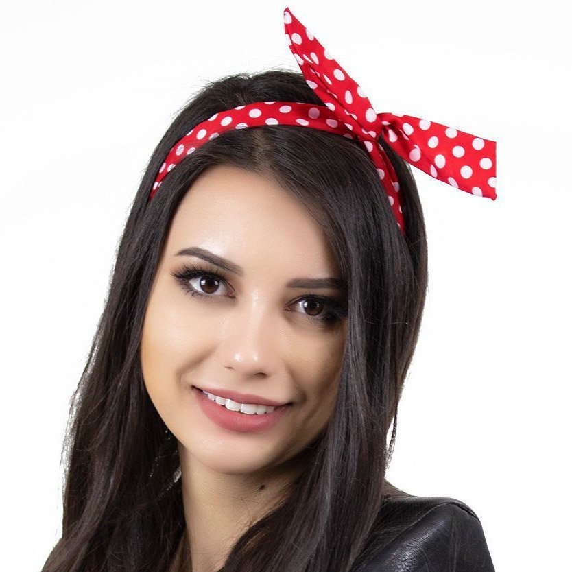 

Opaska Do Włosów czerwona Pin Up kropki Wiązana