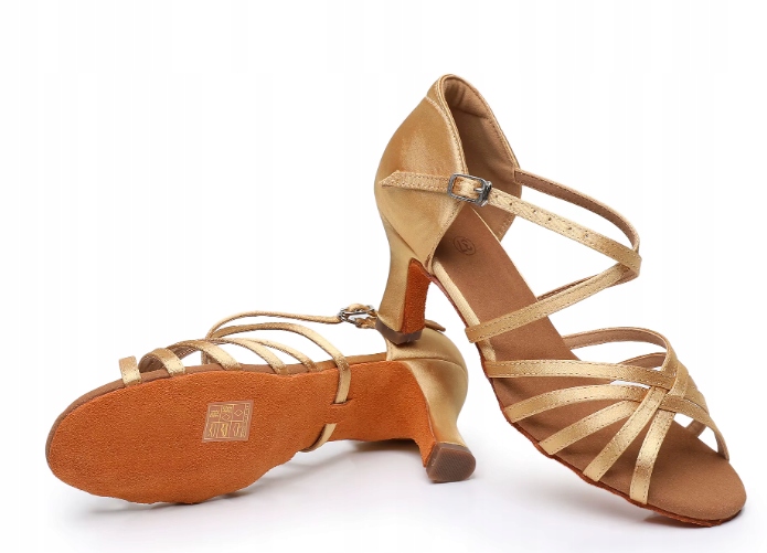 Buty Do Tańca R 38 Latino 24,5 CM Obcas 7 CM Damskie Beżowe 472