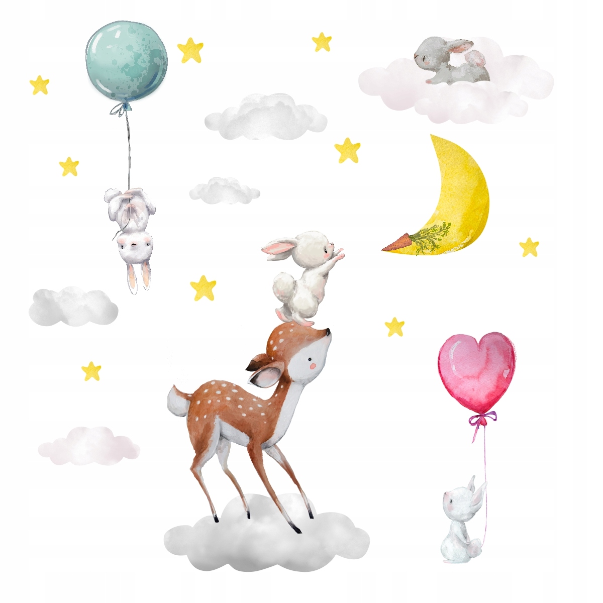 

Króliki Balony Chmury Gwiazdki Naklejki Ścienne M