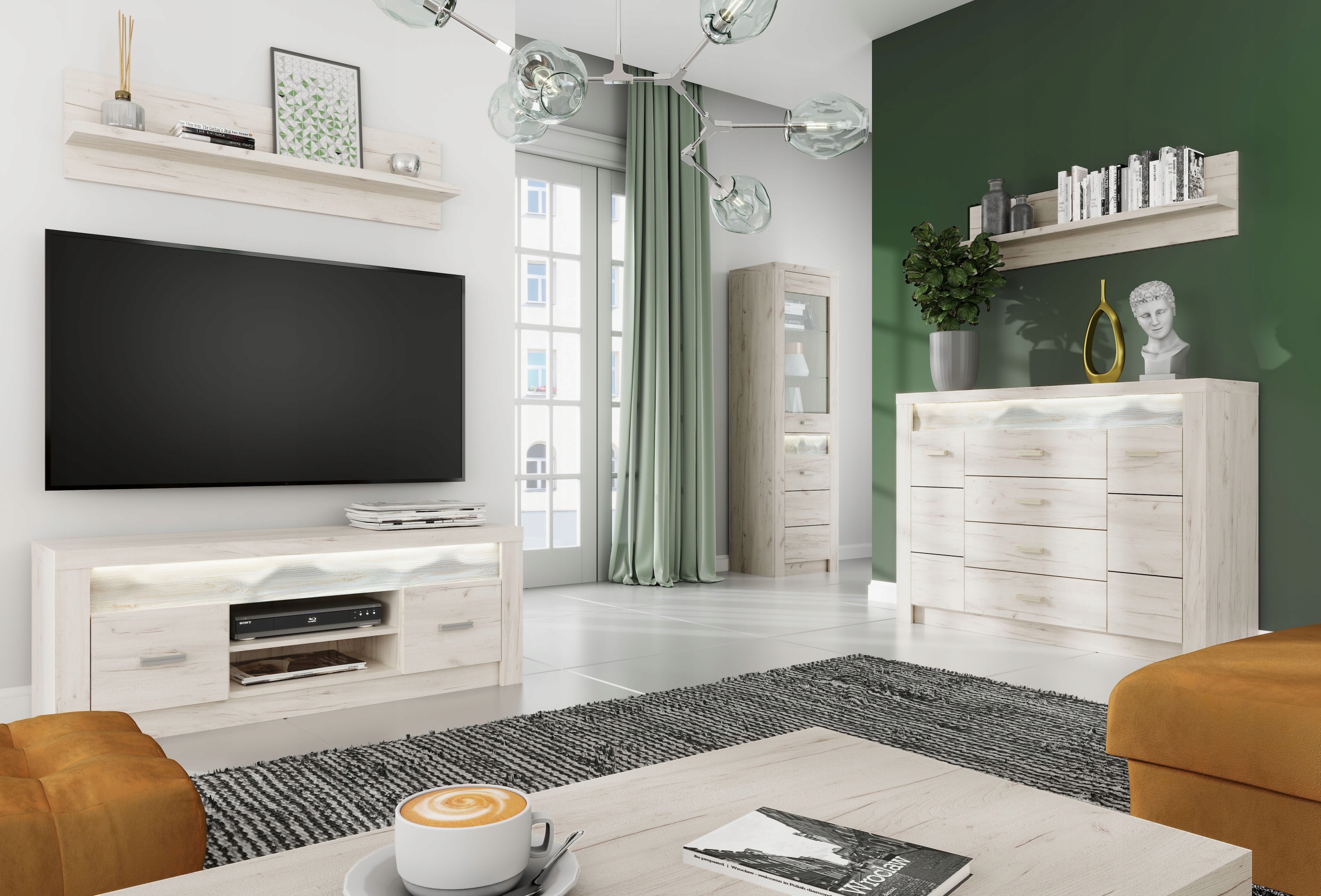 SZAFKA RTV STOLIK TV 137 cm INDIANAPOLIS I-9 KRAFT BIAŁY Kolekcja Indianapolis