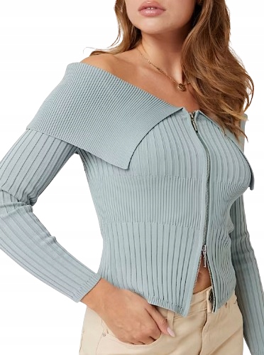 Guess Dámský Svetr Na Zip S Ženským Žebrovaným Vzorem, Modrý, Gmk