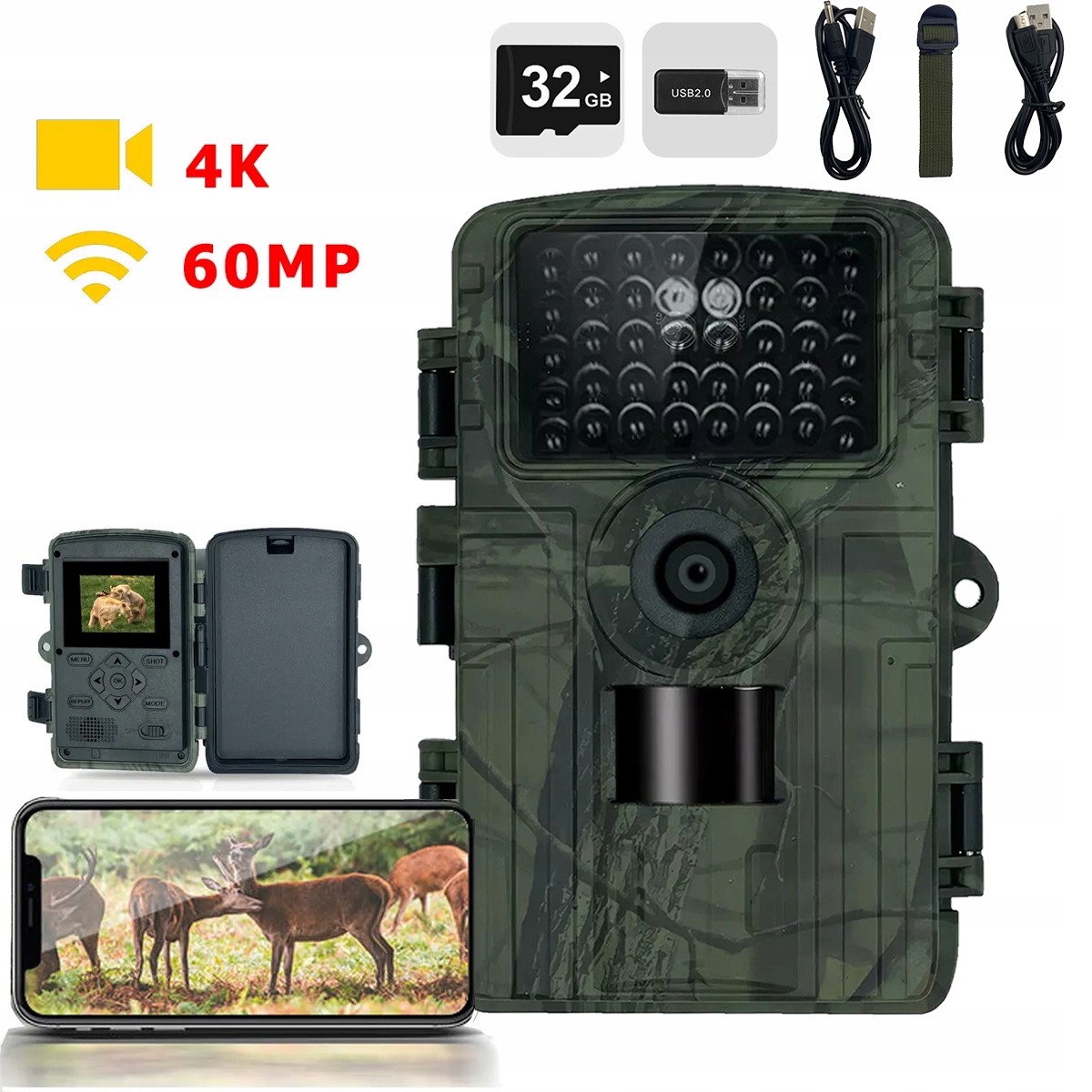 Fotopułapka Kamera do obserwacji dzikich zwierząt 46 Diod Tryb Ir 940nm