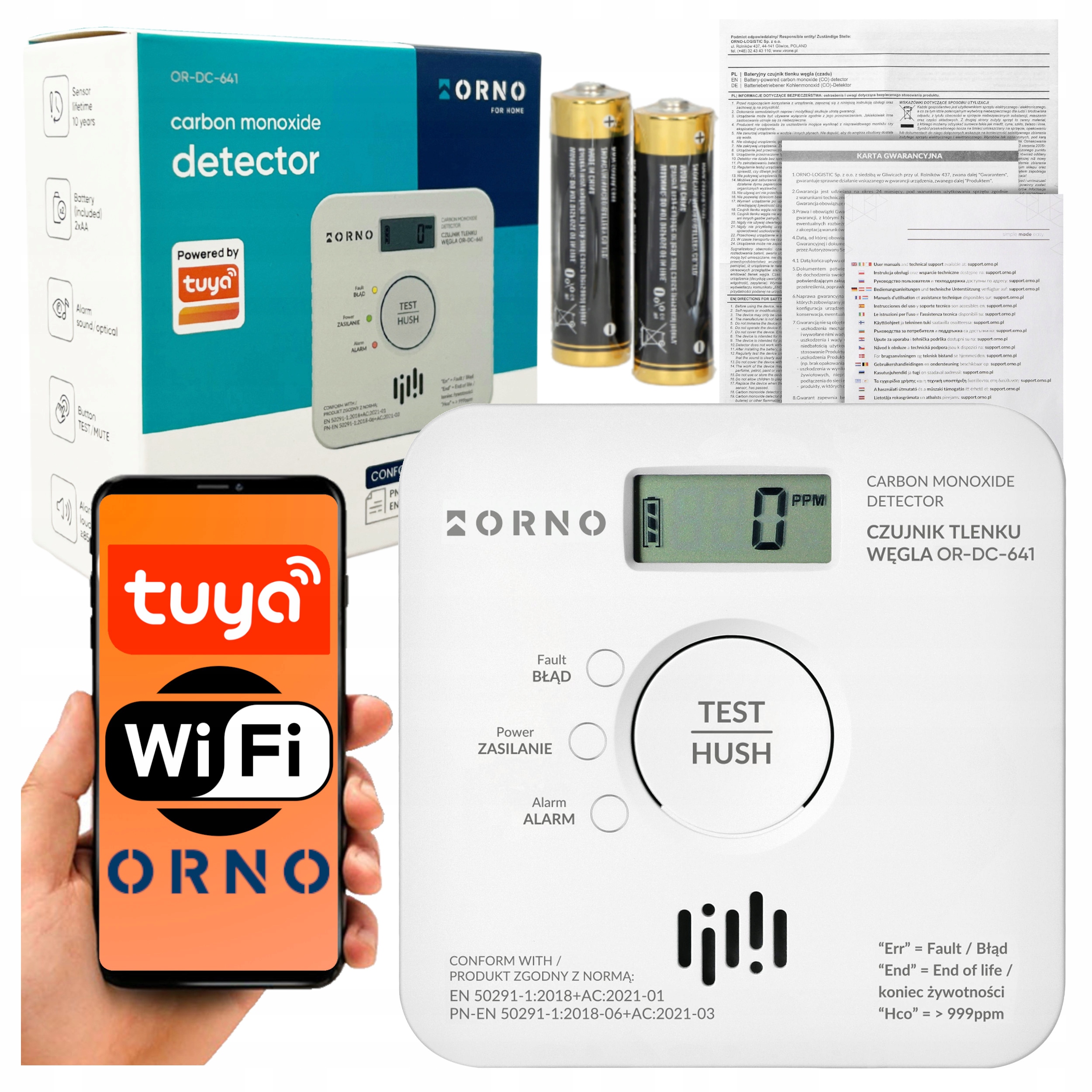 Czujnik Czadu Wifi Tuya Detektor Tlenku Węgla Co 10 Lat Baterie Aplikacja
