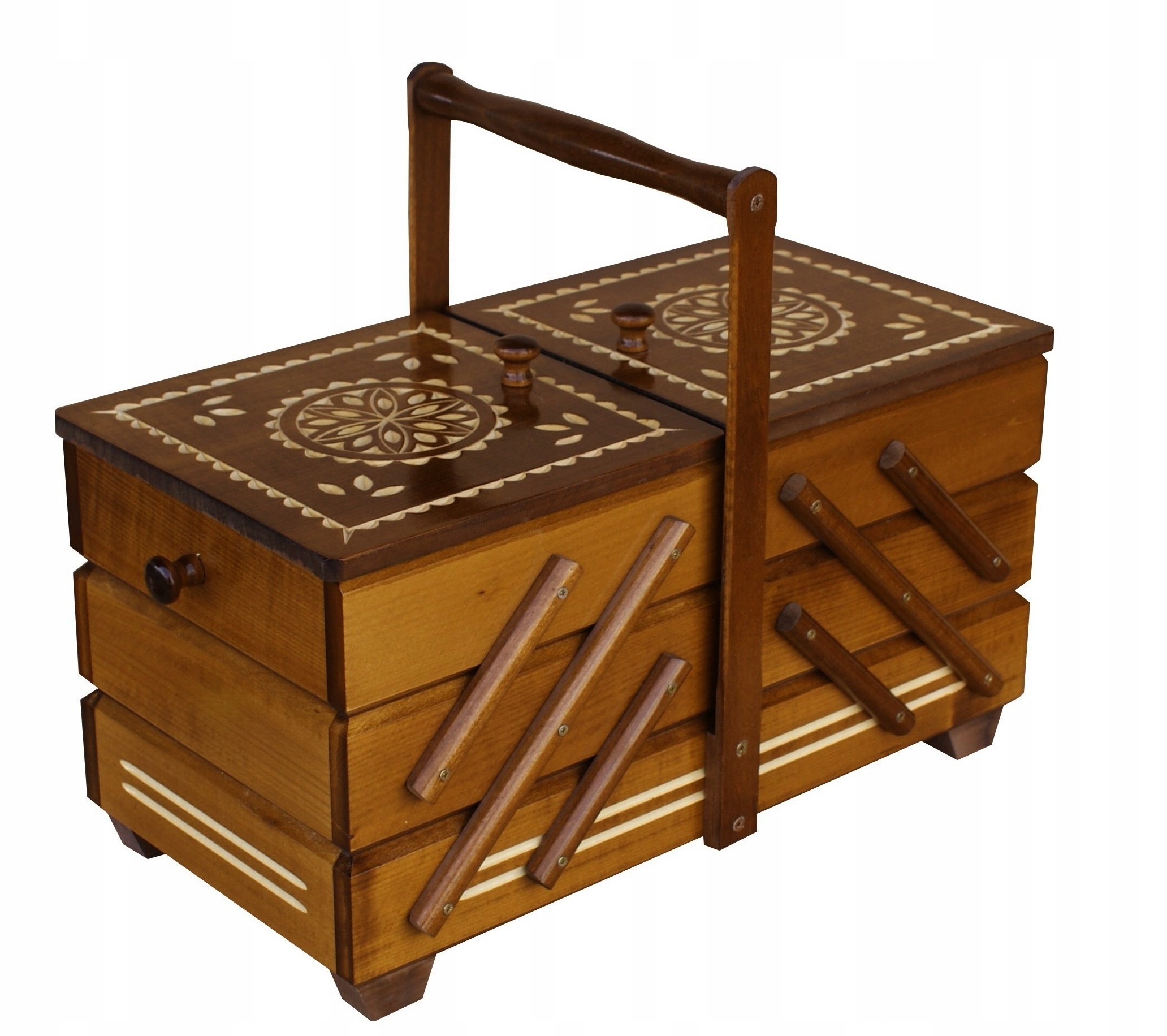 Kufřík Dřevěný Nitník Velký Rozkládací Vyřezávaný dub