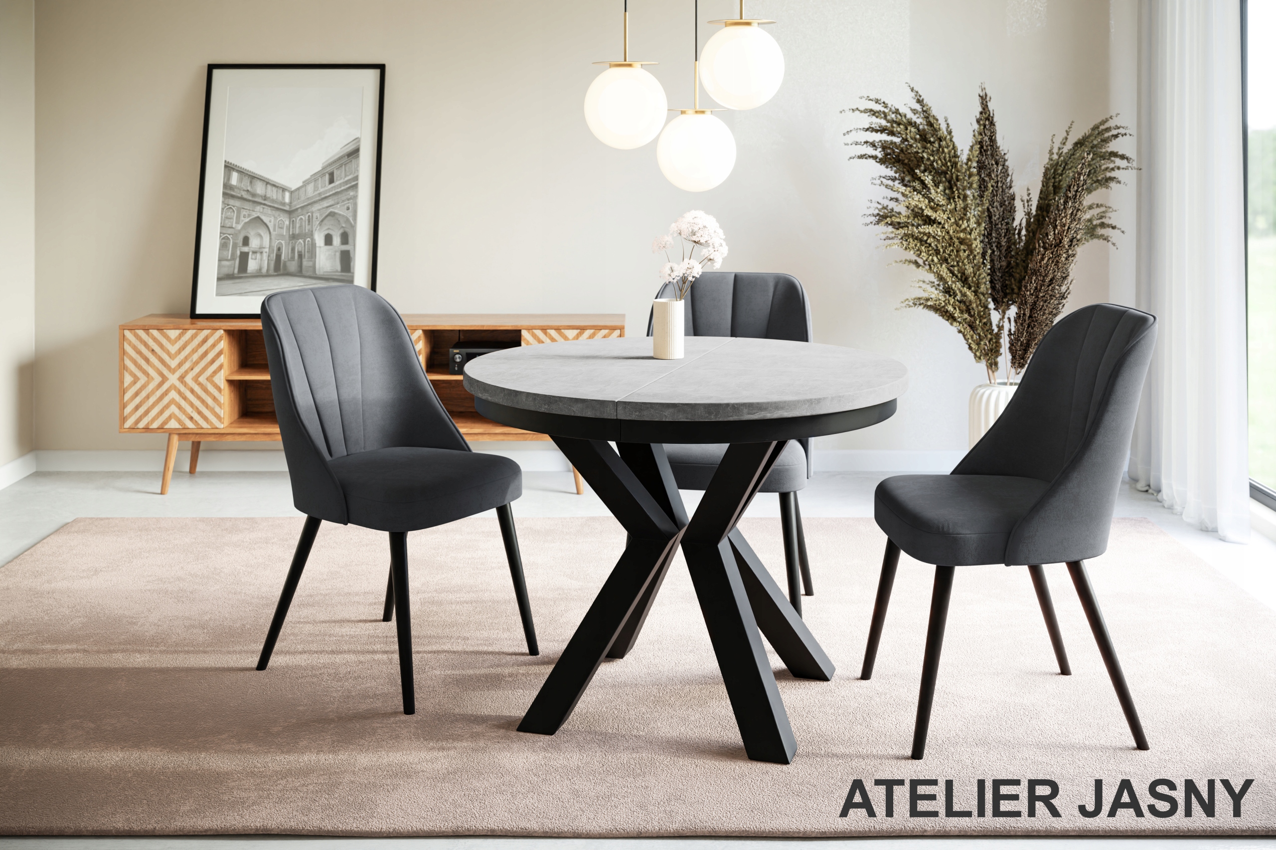 Stół rozkładany Fi 120/200 LOFT OKRAGŁY nogi metal Głębokość mebla 120 cm