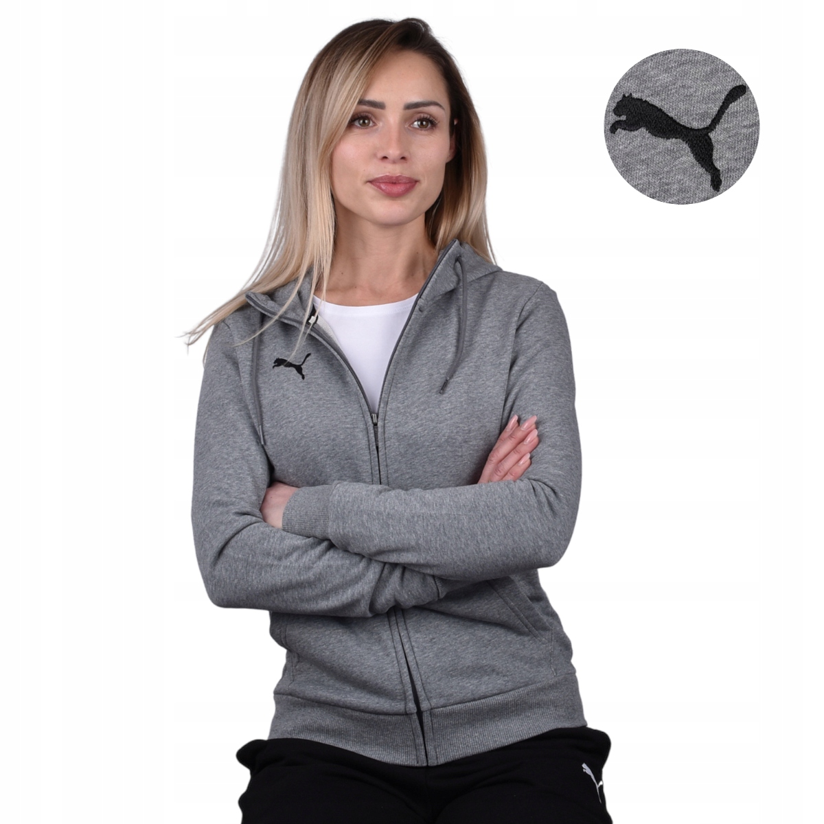 Bluza Damska Dresowa Puma Rozpinana z kapturem Kieszenie Szara Bawełniana M