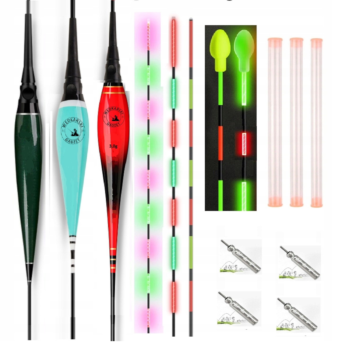 Sada 100 x svítící splávek 100 x baterie 100 x Tuba