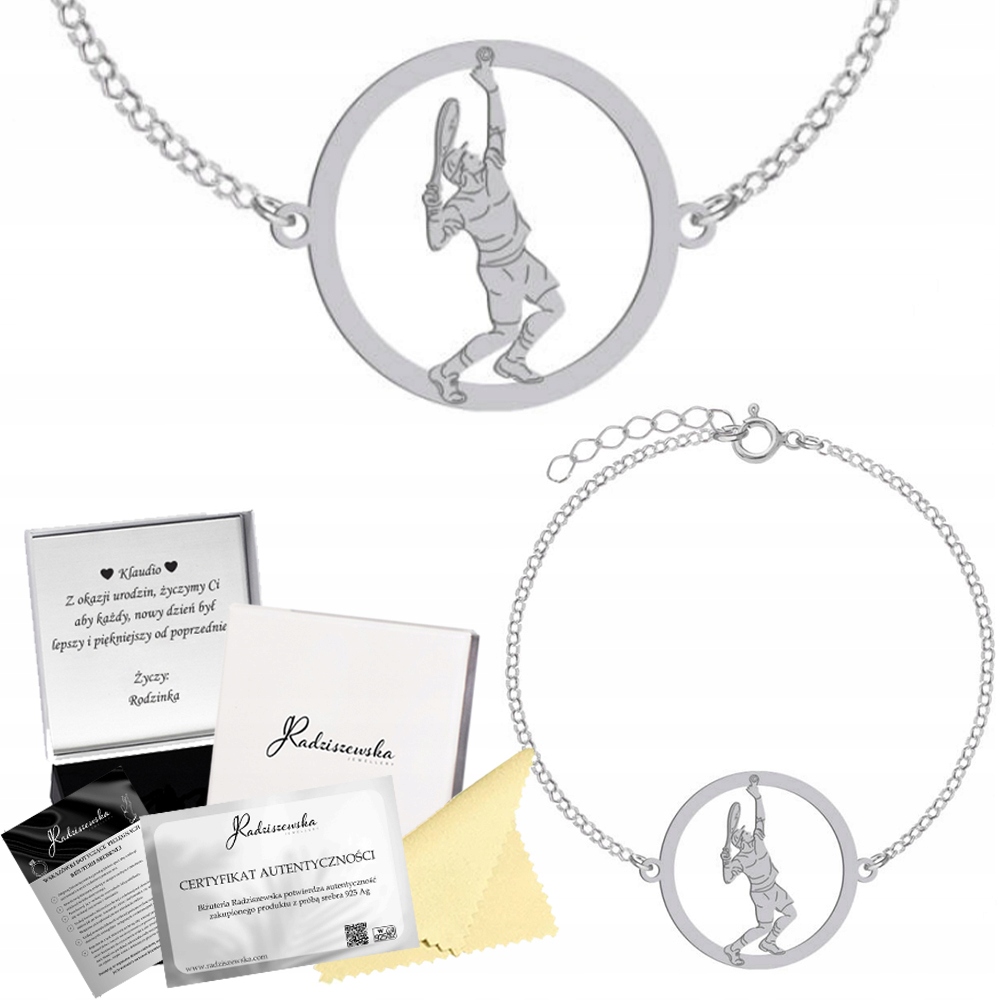 Stříbrný náramek Tenis Zemní Tenista Dárek 925 Gravírování Bonus