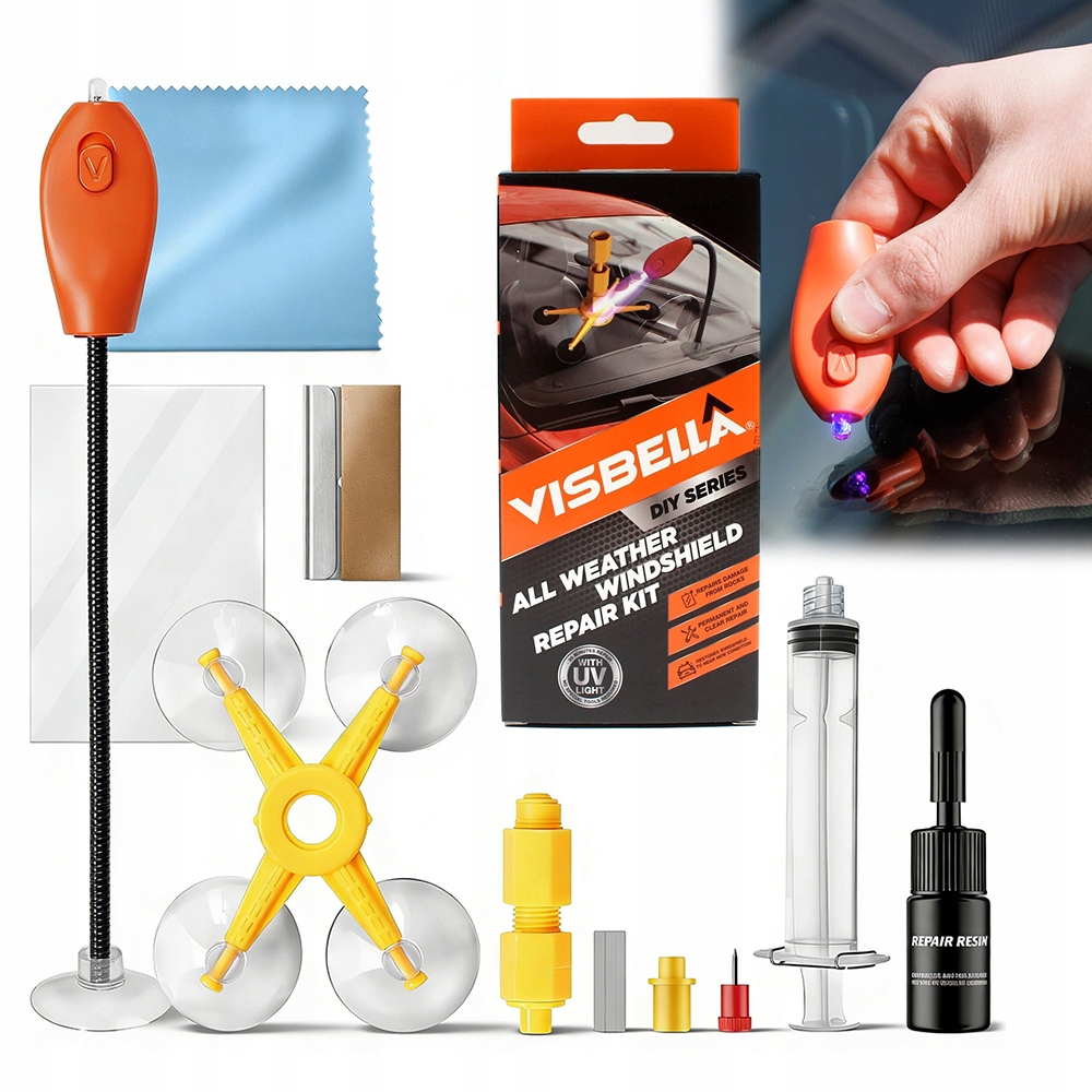 Zestaw Do Naprawy Szyby Samochodowej Odpryski Pęknięcia Klej Naprawczy Szyb