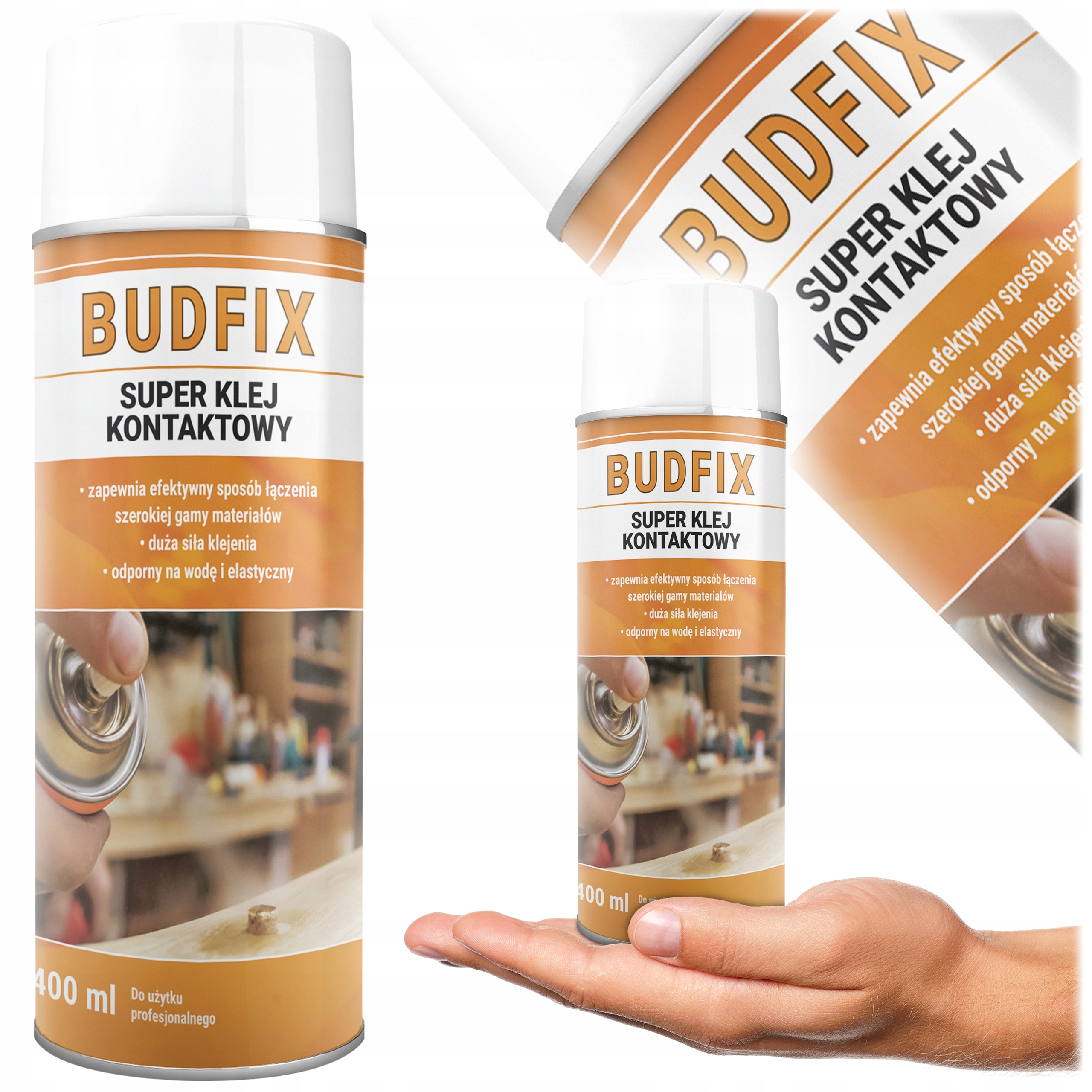 Klej Uniwersalny Kontaktowy Spray do Wełny Izolacji Gumy Filcu Karton 400ml