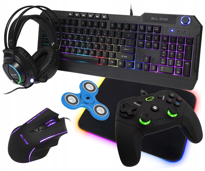 ZESTAW KLAWIATURA LED SŁUCHAWKI MYSZ MATA RGB PAD