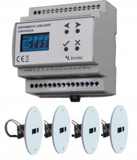 Schodiskový ovládač, obsluha polposchodia, 4 detektory