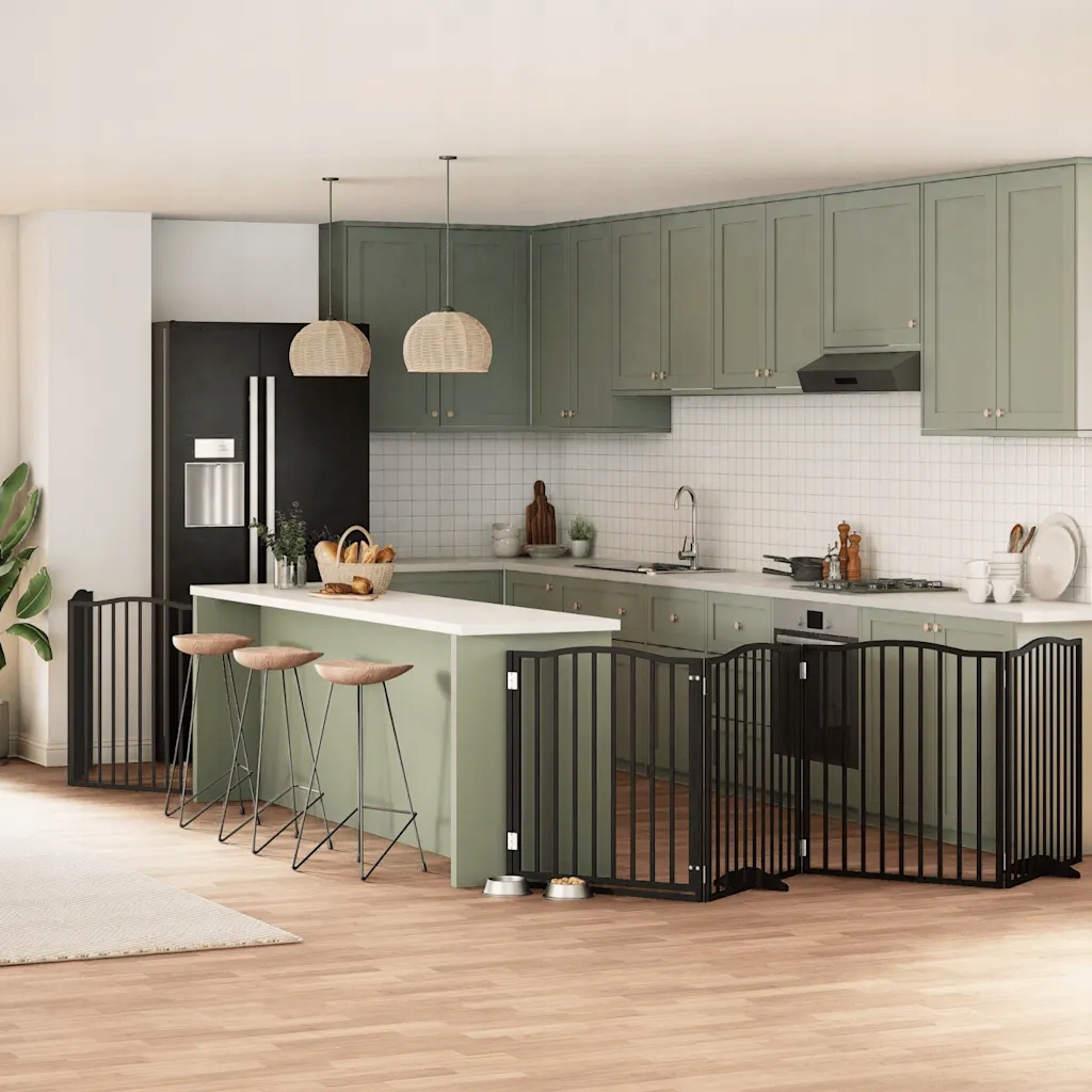 Levně Zábrana pro psy s dvířky skládací 8 panelů černá 640 cm topol Černý 3155630