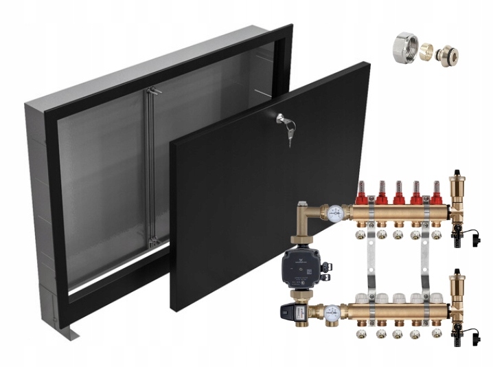 Rozdělovač pro podlahu 5 s Pompou Grundfos+pex+podomítková Skříňka Černá