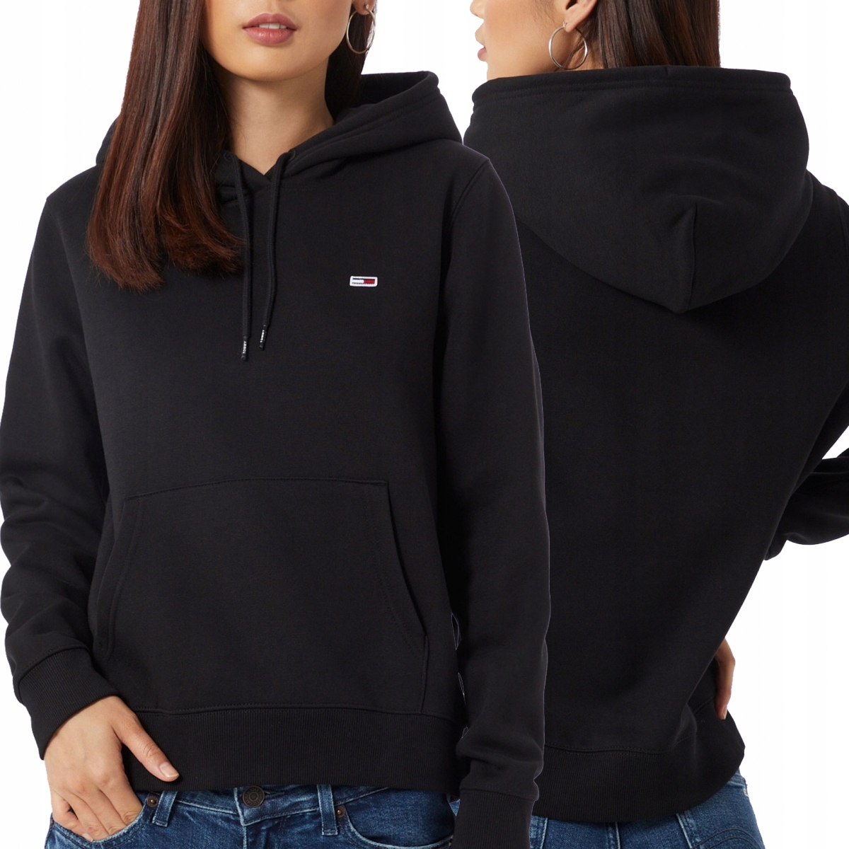 mikina černá bavlněná klokanka s kapucí Tommy Jeans s klokaním vzorem DW0DW09228 L