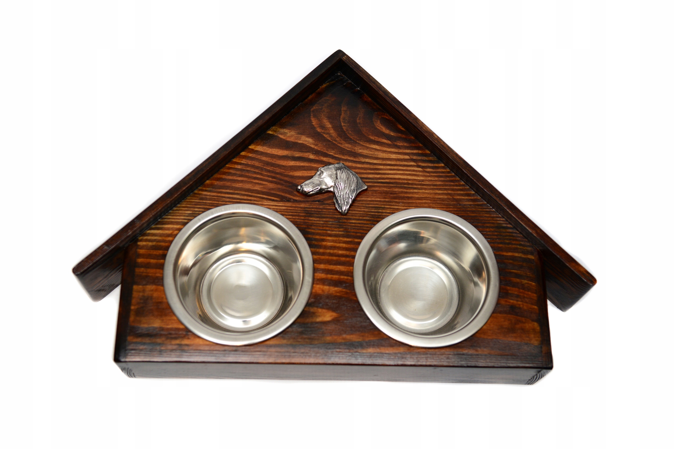 Levně Stojan s miskami pro psa, masivní dřevo, ocelové misky Perský chrt, Saluki