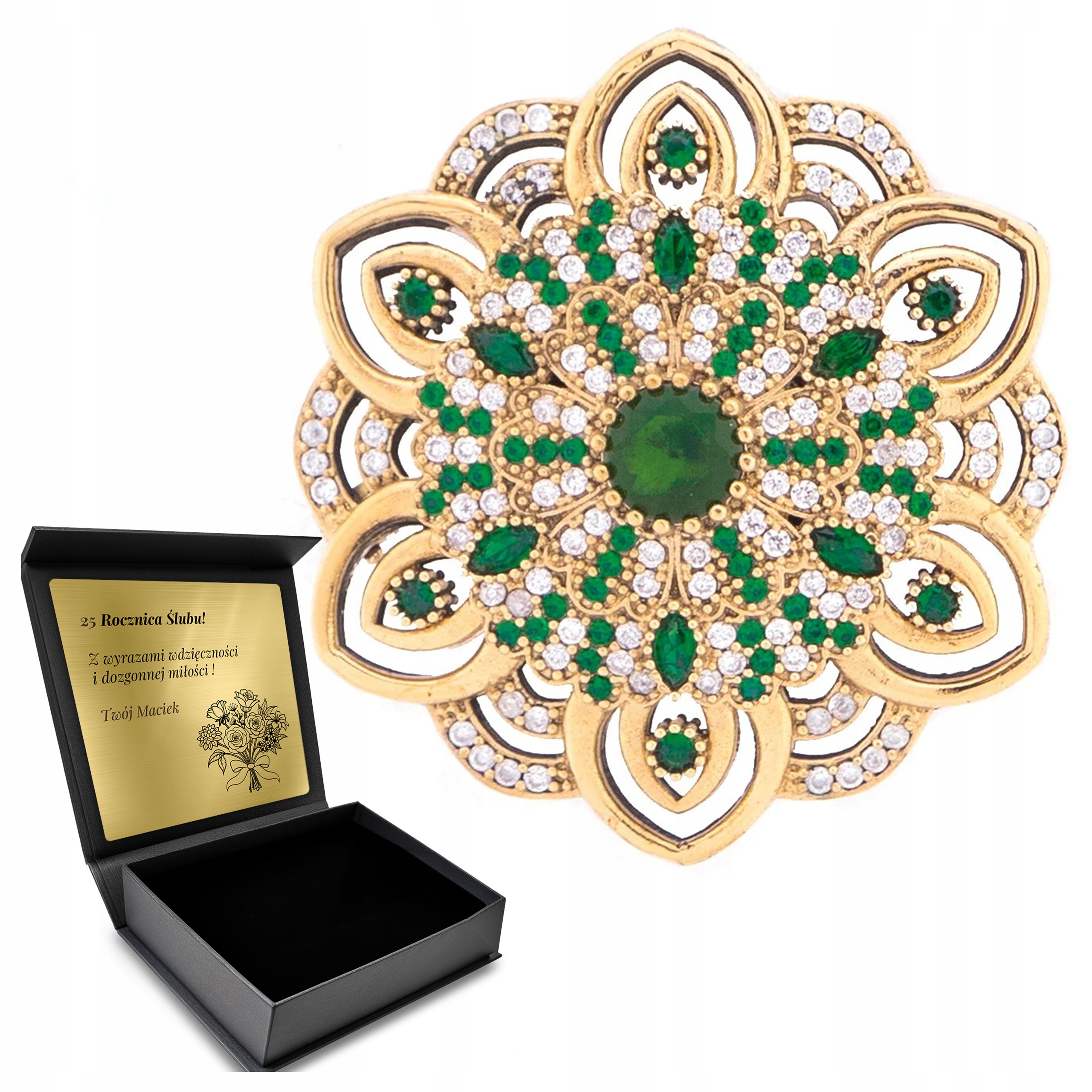 Brož Brož Zirkony Smaragd Ozdobná Dárek Den žen S Gravírováním