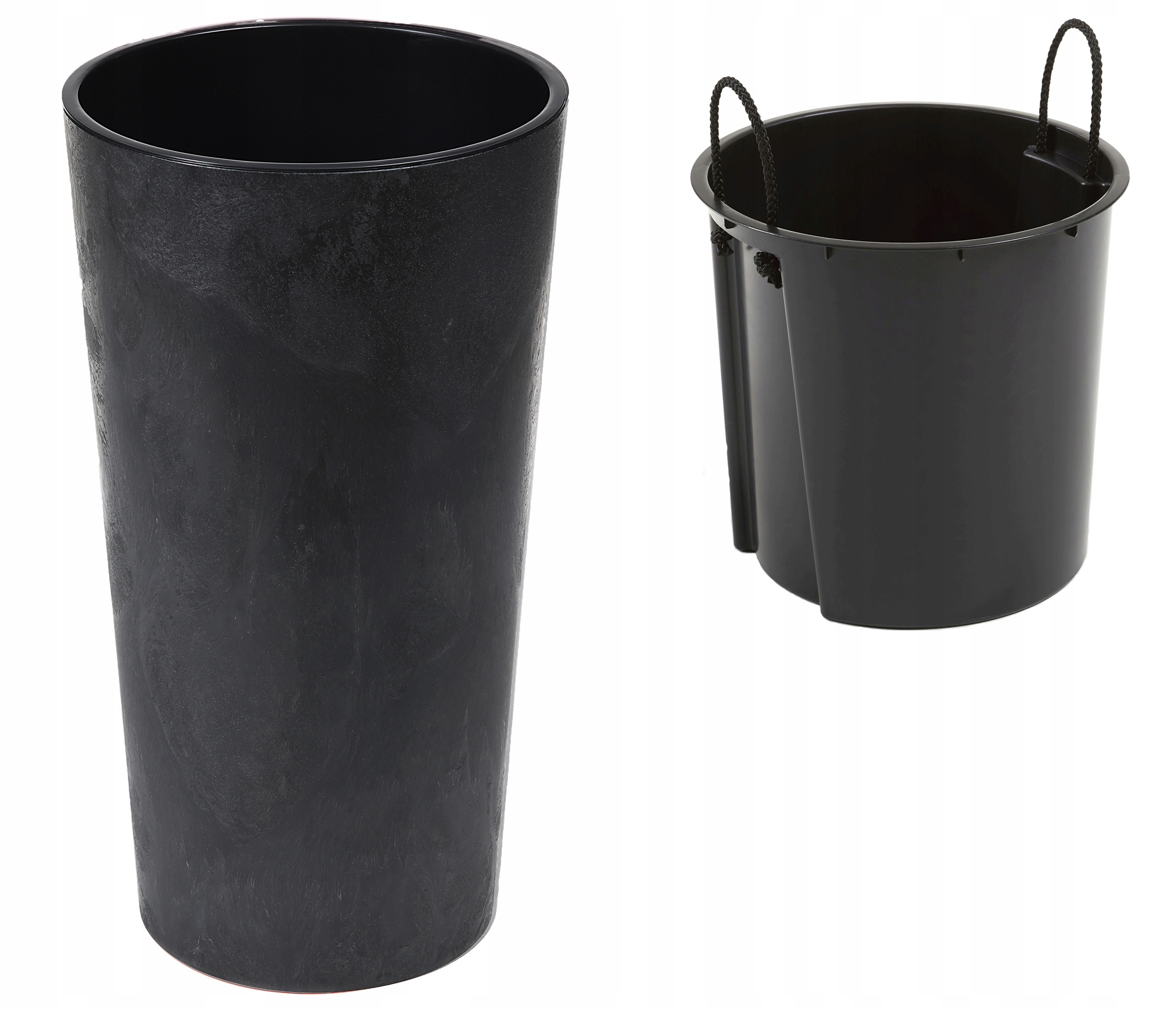 Doniczka LILIA efekt betonu + wkład 30 h57 - Czarny Beton