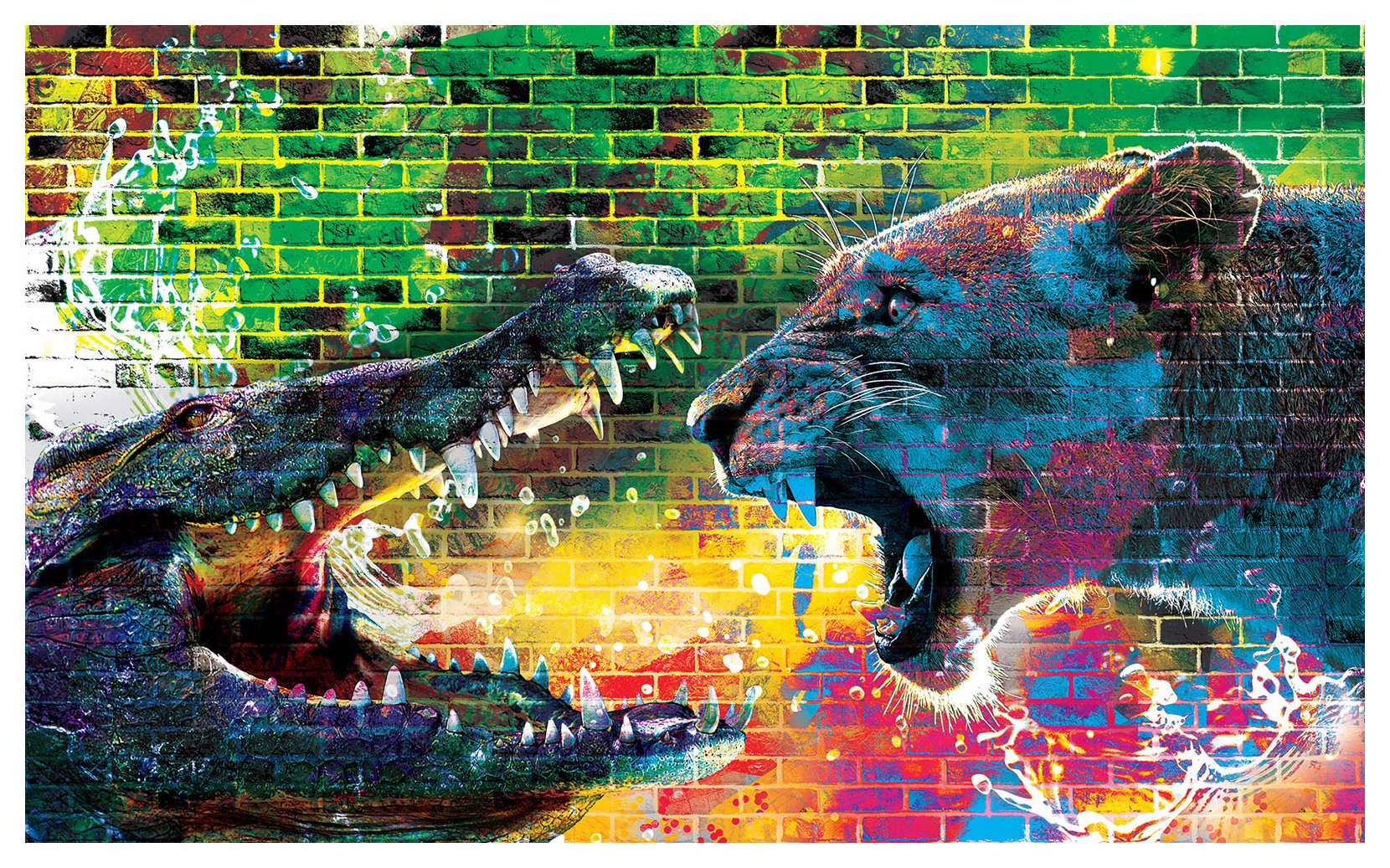 Fototapeta Lev a krokodýl Graffiti na cihle 368x254 vinylová lepidlo
